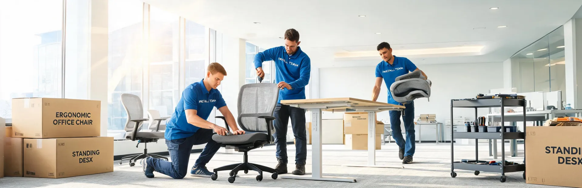 Office furniture delivery and installation team